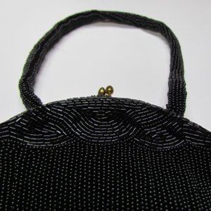 Black Vintage 50s Beaded Hand Made in BELGIUM PURSE CLUTCH Handbag